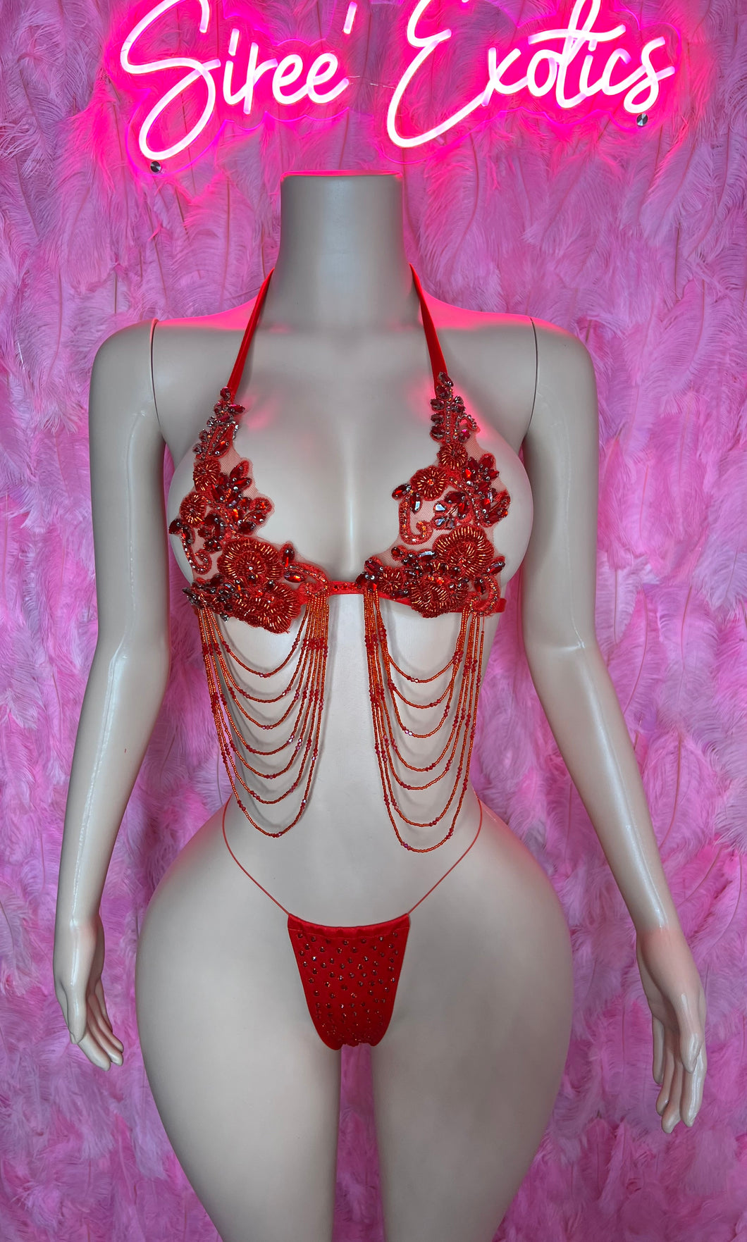 Red Glitz Thong Set