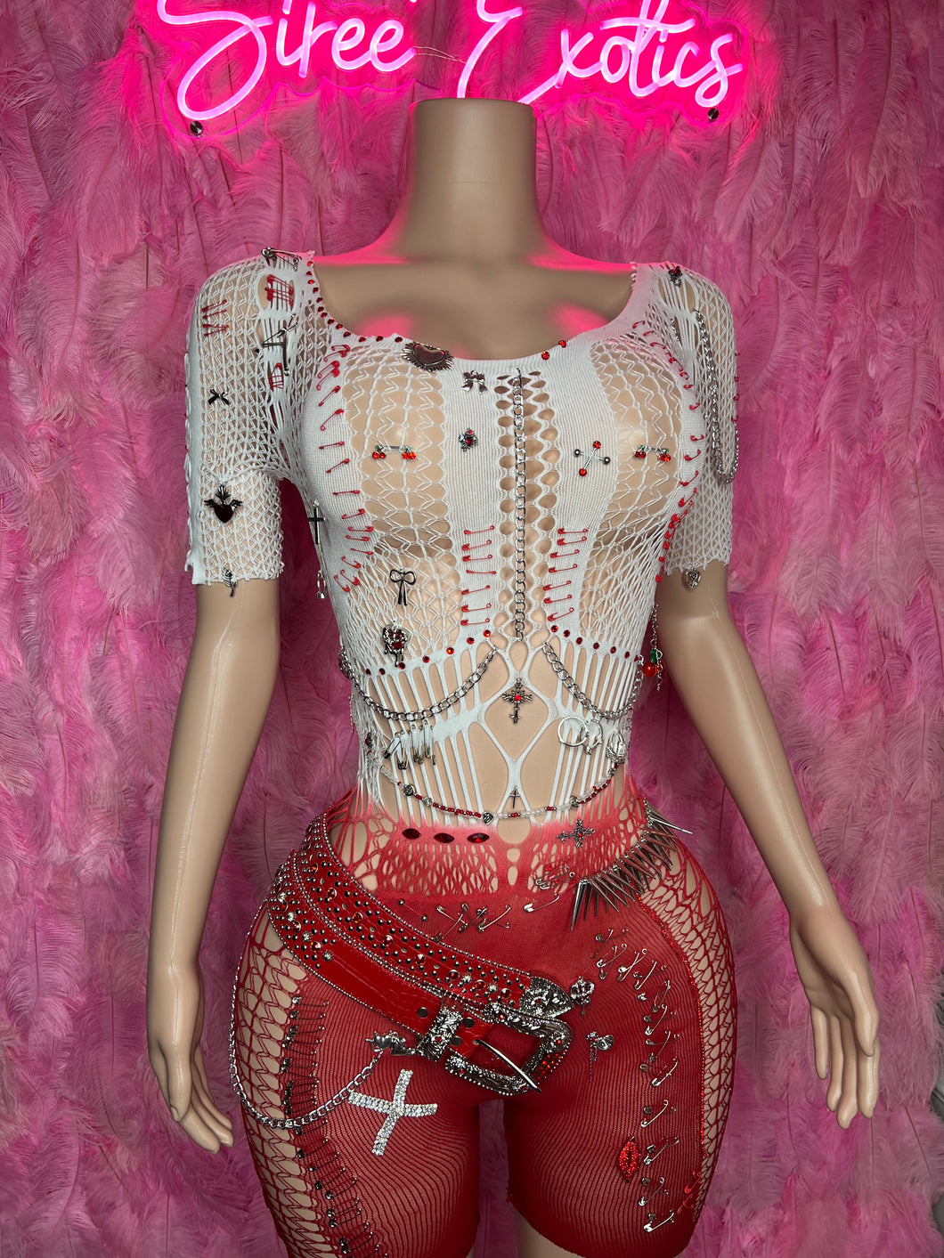 Red Ombré Embellished Romper